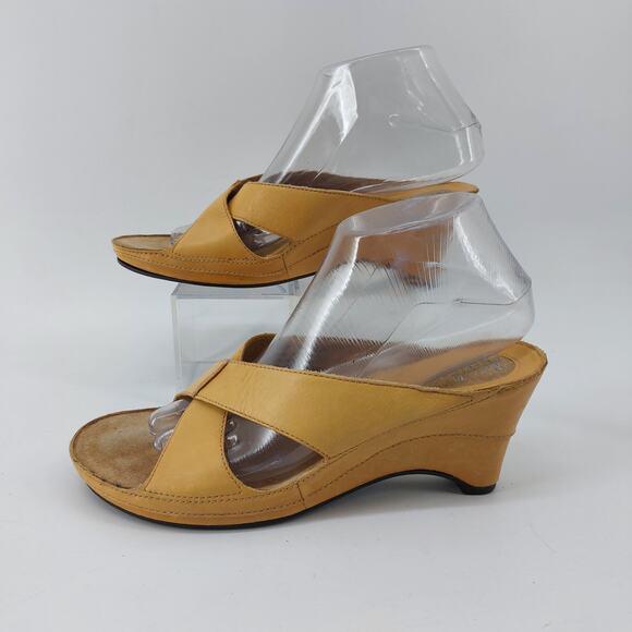 Clarks Artisan Sandals Size 8.5 M Leather Upper Tan Wedge 73527 - Picture 5 of 12